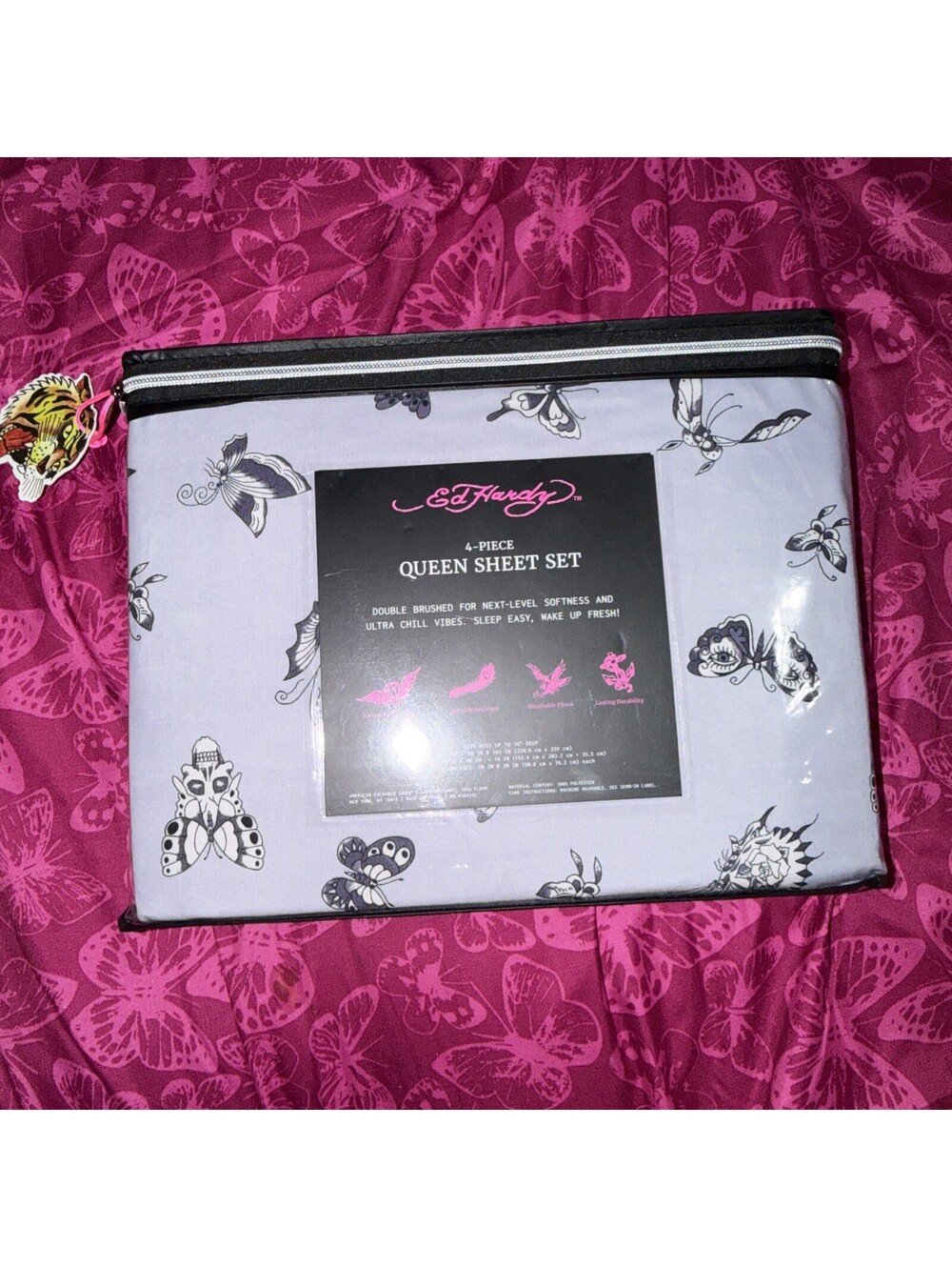Ed Hardy Queen Sheet Set 4PC Double Brushed Soft Cooling Bedding